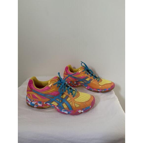 Asics Womens Size 9 Gel Flashpoint Running Shoes Orange Pink Blue Lace Up - Picture 2 of 7